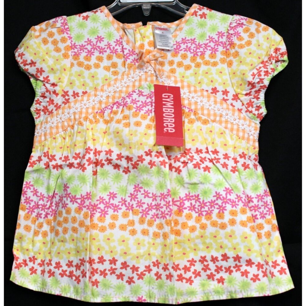 2006 Gymboree Freshly Picked Shirt Flowers Lace sz 6 Cap Sleeve Puff Bow Empire